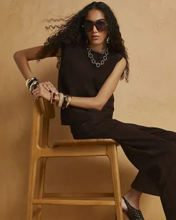 Brown Suede Slash Neck Top