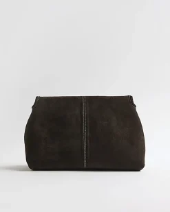 Brown Suede Squared Clutch Bag