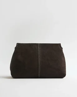Brown Suede Squared Clutch Bag