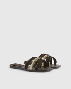 Brown Suede Strap Flat Sandals