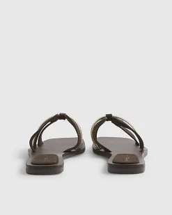 Brown Suede Strap Flat Sandals