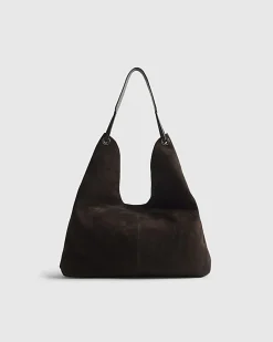 Brown Suede Studded Slouch Bag