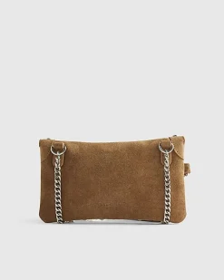 Brown Suede Studded Tassel Cross Body Bag