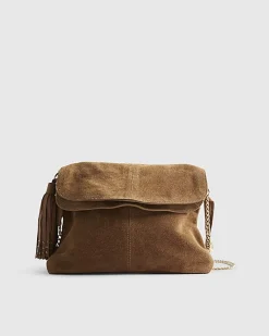 Brown Suede Tassel Chain Shoulder Bag