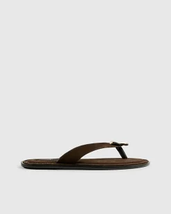 Brown Suede Toe Thong Flat Sandals