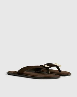 Brown Suede Toe Thong Flat Sandals