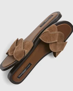 Brown Suede Twist Strap Sandals