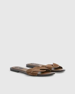 Brown Suede Twist Strap Sandals