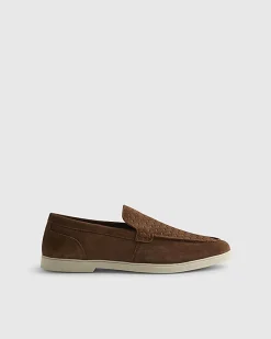 Brown Suede Woven Loafers