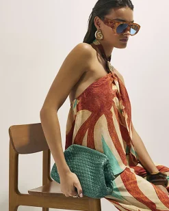 Brown Swirl Print Halter Neck Top