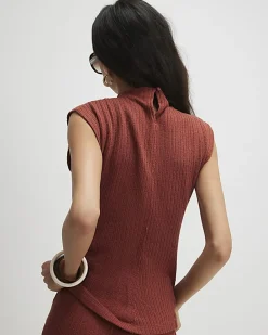 Brown Textured Grown On Neck Top