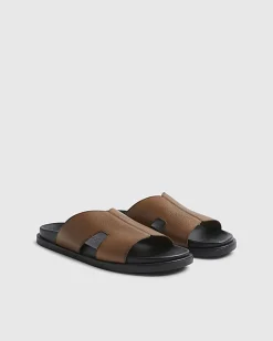 Brown Textured Leather Sandals