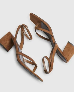 Brown Toe Thong Block Heel Sandals