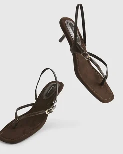 Brown Toe Thong Heeled Sandals