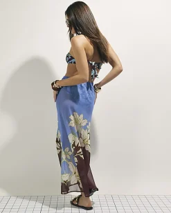 Brown Tropical Print Maxi Beach Skirt
