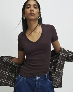 Brown V Neck T-Shirt