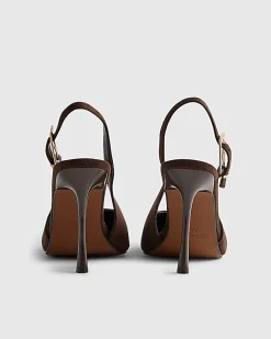 Brown Wide Fit Faux Suede Slingback Heels