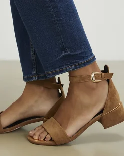 Brown Wide Fit Faux Suede Heel Sandals