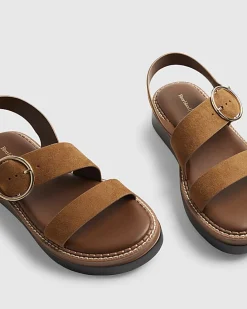 Brown Wide Fit Ring Buckle Flatform Sandals