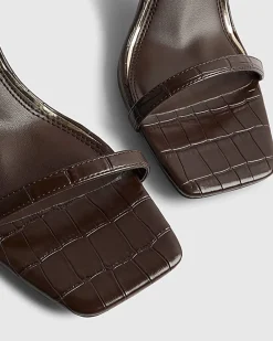Brown Wide Fit Strappy Low Block Heel Sandals