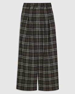 Brown Wide Leg Check Trousers