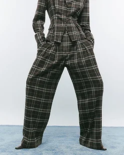 Brown Wide Leg Check Trousers