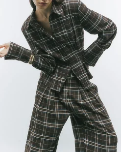 Brown Wide Leg Check Trousers