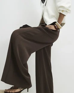 Brown Wide Leg Tailored Joggers