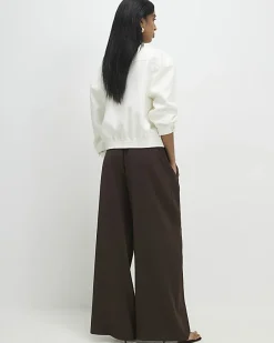 Brown Wide Leg Tailored Joggers