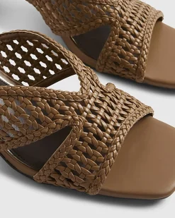 Brown Woven Block Heel Mule Sandals