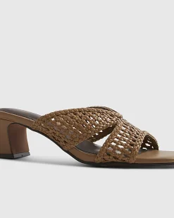 Brown Woven Block Heel Mule Sandals