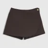 Brown Wrap Button Detail Skort