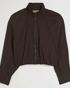 Brown Zip Front Cropped Shacket