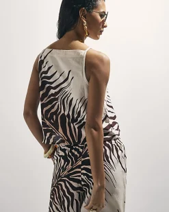 Cream Animal Print Linen Blend Tank Top