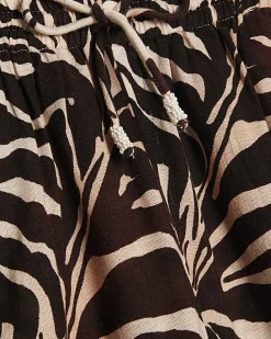 Cream Animal Print Linen Blend Trousers