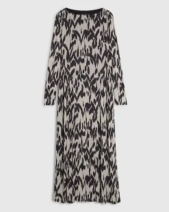 Cream Animal Print Long Sleeve Maxi Dress