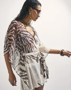 Cream Animal Print Mini Kaftan