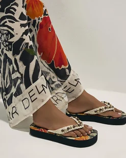 Cream Beaded Toe Thong Sandals