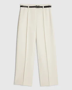 Cream Belted Cropped Wide Leg Trousers