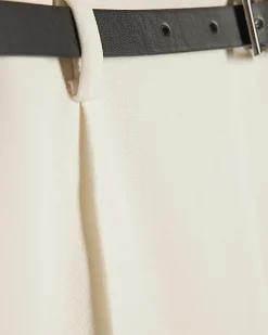Cream Belted Cropped Wide Leg Trousers