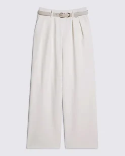 Cream Belted Wide Leg Trousers
