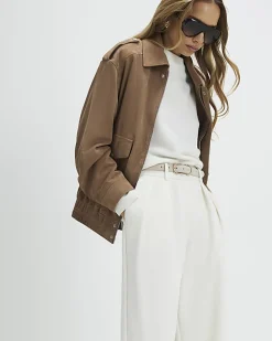 Cream Belted Wide Leg Trousers