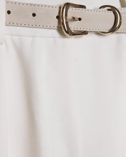 Cream Belted Wide Leg Trousers
