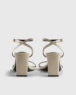 Cream Block Heeled Open Toe Sandals