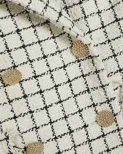Cream Boucle Checked Short Sleeve Jacket