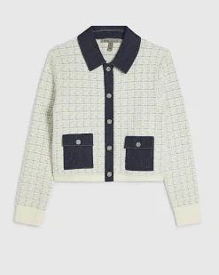 Cream Boucle Denim Mix Cardigan