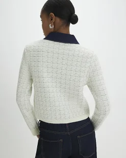 Cream Boucle Denim Mix Cardigan