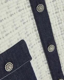 Cream Boucle Denim Mix Cardigan