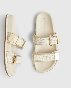 Cream Boucle Double Strap Footbed Sandals