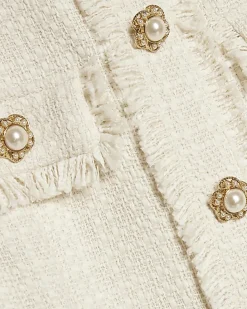 Cream Boucle Pleated Hem Mini Dress